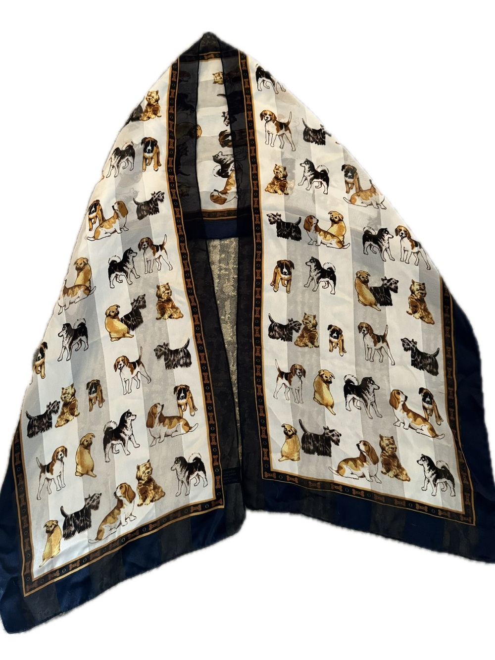 Dog Print Scarf in Cream and Navy